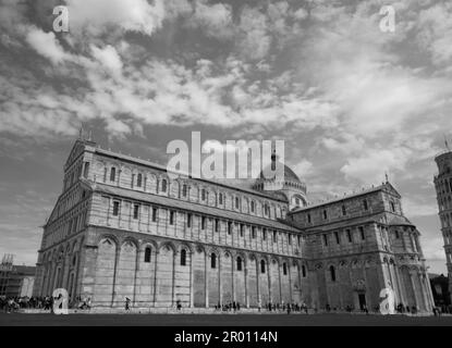 italy , Pisa, 30 -04-2023 : LANDSCAPE Piazza del Duomo with fanous cathedral and tilting tower. Pisa, Italy Stock Photo