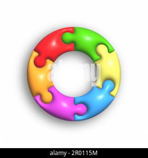 The circle consists of 6 puzzle pieces. 3d illustration for creative ideas and creative design. Volumetric style, rendering Stock Vector