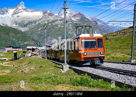 Gornergratbahn in Switzerland going up the mountain Stock Photo