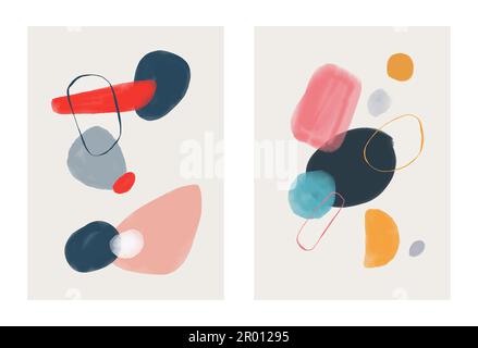 Modern watercolor poster. Abstract paint art with brush strokes and ink colorful splashes. Bright organic hand drawn forms natural colors, contemporar Stock Vector