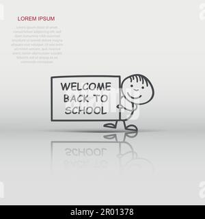 Back to school placard in hands icon. Vector illustration on white background. Business concept hand drawn welcome school pictogram. Stock Vector