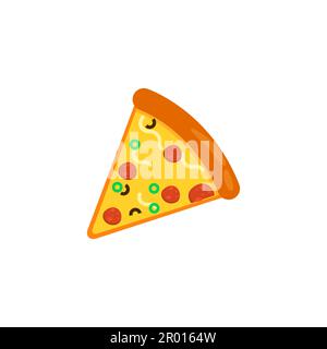 Pizza slice icon vector. Pizza slice with melted cheese. Slice of pepperoni pizza. Vector clip art illustration with simple gradients. Cartoon sticker Stock Vector