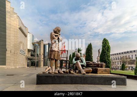 Skopje, North Macedonia, Statue of Jewish children at Holocaust Memorial Center for the Jews of Macedonia. Stock Photo