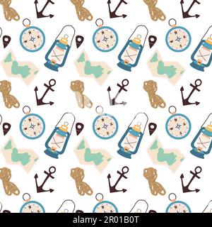 pattern of nautical element on white background Stock Vector
