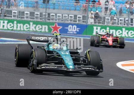 May 5th, 2023, Miami International Autodrome, Miami, FORMULA 1 CRYPTO.COM MIAMI GRAND PRIX, in the picture Fernando Alonso (ESP), Aston Martin Aramco Cognizant Formula One Team, Carlos Sainz Jr. (ESP), Scuderia Ferrari Stock Photo