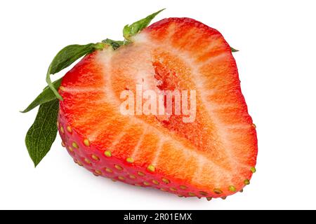 Half a ripe strawberry. Isolated on white background. File contains clipping path Stock Photo