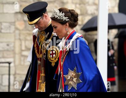 The Prince and Princess of Wales arriving at Westminster Abbey, central London, ahead of the coronation ceremony of King Charles III and Queen Camilla. Picture date: Saturday May 6, 2023. Stock Photo