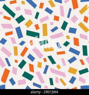 Falling colorful confetti doodle seamless pattern. Cute hand drawn abstract texture. Festive gender neutral trendy print in pink, yellow, blue, green Stock Vector
