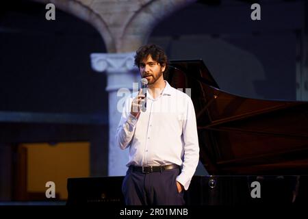 Can Çakmur, solo piano concert, Brahms Pollença festival, Majorca, Balearic Islands, Spain. Stock Photo
