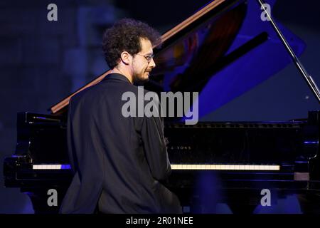 Can Çakmur, solo piano concert, Brahms Pollença festival, Majorca, Balearic Islands, Spain. Stock Photo