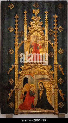 announcement of death to the mother of god, circle of the master of Montesion, 1410, temper on board, Museu de Mallorca, Palma, Majorca, Balearic Islands, Spain. Stock Photo