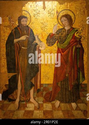 the holy Johns, Rafel Moger, 1450, tempera on panel, church of Nuestra Señora de la Consolacion, Porreres, Museu de Mallorca, Palma, Majorca, Spain. Stock Photo