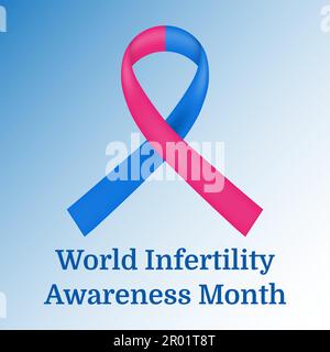 Vector illustration of a pink and blue ribbon on a light blue background, honoring World Infertility Awareness Month, celebrated every June. Celebrate Stock Vector