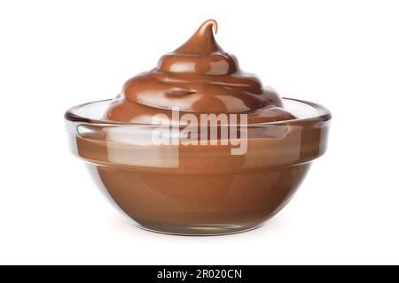 Bowl of sweet chocolate paste or sauce isolated on white background. Stock Photo
