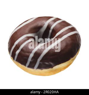 Chocolate donut with white strips isolated on white background. Stock Photo