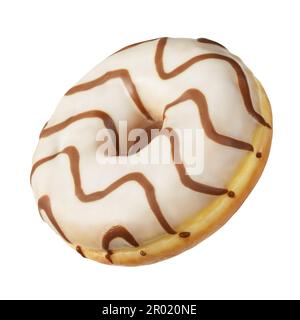 White donut with brown strips isolated on white background. Stock Photo