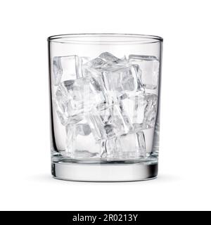 Empty glass with ice cubes isolated on white background. Stock Photo