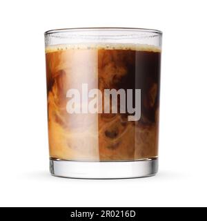 Coffee with milk in a transparent glass isolated on a white background. Stock Photo