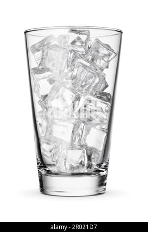 Empty glass with ice cubes isolated on white background. Stock Photo