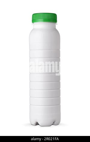 Drinkable yogurt plastic bottle isolated on white backgroung. Stock Photo