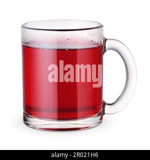 Glass cup of hibiscus tea isolated on white background, Stock Photo