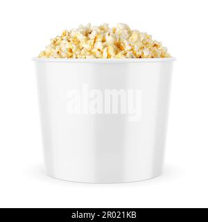 White blank popcorn bucket for placing your graphics. Packaging template mockup isolated on white background. Stock Photo