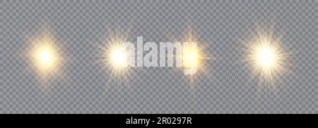 Glow light effect set. Star burst with sparkles. Sun. Vector illustration. Stock Vector