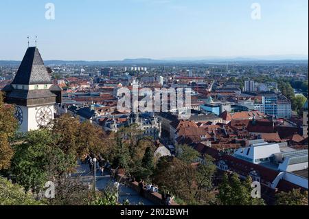 Clock tower, skyline, Graz, Styria, Austria Stock Photo