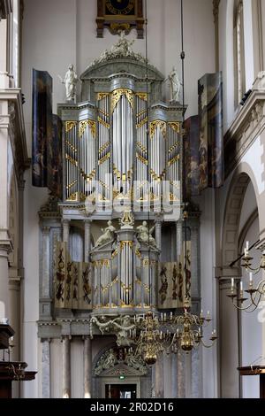 Duyschot Organ and  magnificent pipes within Westerkerk Dutch Reformed Church, Amsterdam, Holland Stock Photo