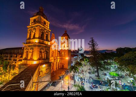 Cathedral Basilica of St. Lawrence at nighttime, Santa Cruz de la Sierra, Bolivia Stock Photo