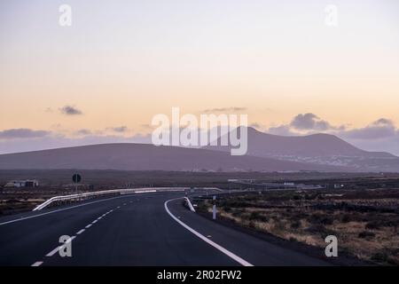 Curving road in central Lanzarote, Canary Islands, Spain Stock Photo