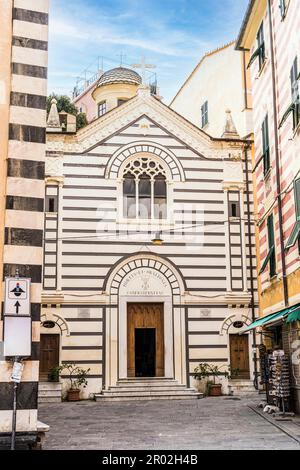 Oratory of the Confraternita dei Neri Mortis et Orationis which is located in the main square of Monterosso al mare town, Cinque Terre, Italy Stock Photo