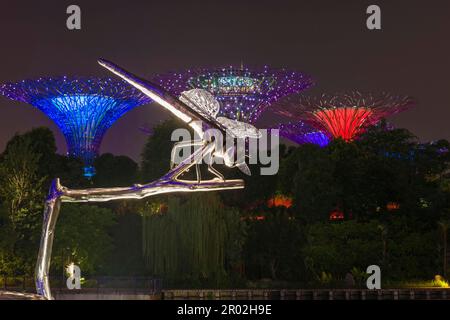 Dragonfly Sculptures by the Bay, by Night, Singapore Stock Photo