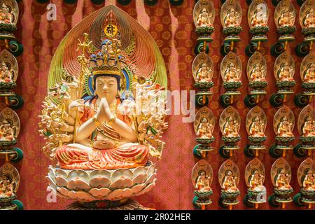 Avalokitesvara Bodhisattva Statue, Protector of People Born in the Year of the Rat, Buddha Tooth Relic Temple, Chinatown, Singapore Stock Photo