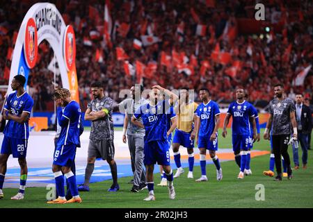 Players of Saudi Arabia's Al Hilal receive the runner-up medals during the  award ceremony after the AFC Champions League final match at Saitama  Stadium in Saitama, near Tokyo, Saturday, May 6, 2023.