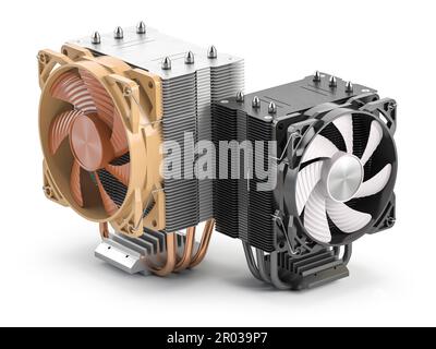 CPU cooler with heatpipes isolated on white background. 3d illustration Stock Photo