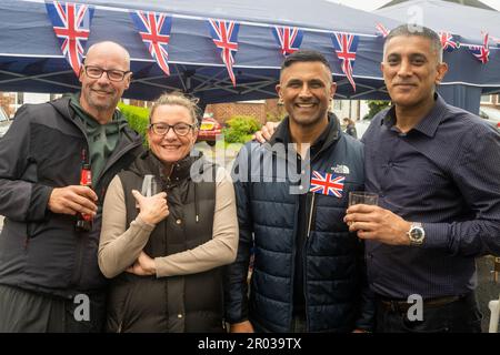 Coventry, West Midlands, UK. 6th May, 2023. People around the country came out to celebrate the coronation of King Charles III today. Residents of Frankton Avenue organised a street partywhere alcohol flowed and food was devoured. Credit: AG News/Alamy Live News Stock Photo