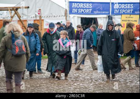 Bristol, UK. 06th May, 2023. 6th May 2023. A muddy shopping area on Day 2 of the 2023 Badminton Horse Trials presented by MARS at Badminton House near Bristol, Gloucestershire, England, United Kingdom. Credit: Jonathan Clarke/Alamy Live News Stock Photo