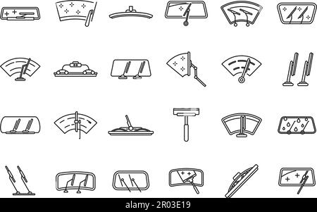 Windshield wiper icons set outline vector. Car blade. Automobile fluid Stock Vector