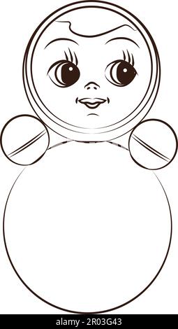 Tumbler doll in vector. Line art. Tumbler toy (roly-poly) for kids. Vector illustration of a children's roly-poly toy. Illustrations of toys for child Stock Vector