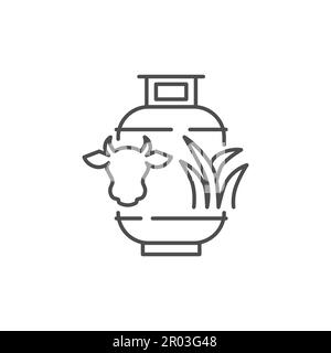 Biogas related vector linear icon. Gas cylinders icon with cow head and grass. Icon related to ecology, renewable energy. Vector outline illustration Stock Vector