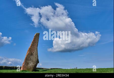 Long Meg standing stone at the Long Meg and her Daughters Stone Circle, near Little Selkeld, Penrith, Cumbria Stock Photo