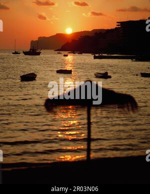 Spain. Balearic Islands. Mallorca. Santa Ponsa. Coast at sunset. Stock Photo