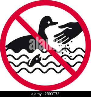 Do not feed birds and fish prohibited sign, don't feed the ducks forbidden modern round sticker, vector illustration Stock Vector