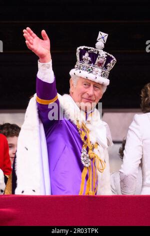 King Charles III waves to the crowd as he arrives for a visit to ...