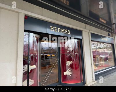 Lorient, France - February 06, 2017: Closeup of Hermes Paris luxury orange  boxes on white background Stock Photo - Alamy