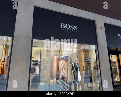 Geneva, Switzerland - Jan 12, 2023: Hugo Boss store. Hugo Boss is a German luxury fashion house. Stock Photo