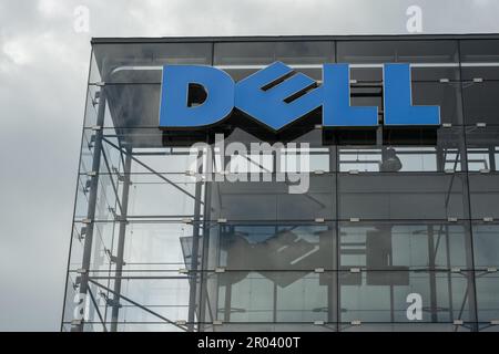 Prague,CZ -27 April 2023: The DELL sign Logo on Czech Republic Headquarter. Technology Concept Corporation.  EDITORIAL Stock Photo