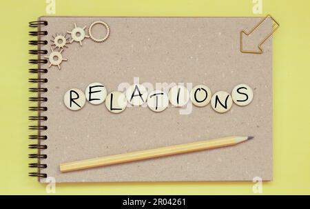 Top view of alphabet letters with text PUBLIC RELATIONS. Business concept. Stock Photo