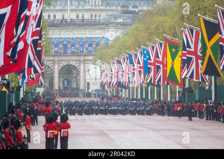 London, England, UK. 6th May, 2023. Military procession on The Mall as King Charles III is crowned. (Credit Image: © Tayfun Salci/ZUMA Press Wire) EDITORIAL USAGE ONLY! Not for Commercial USAGE! Stock Photo